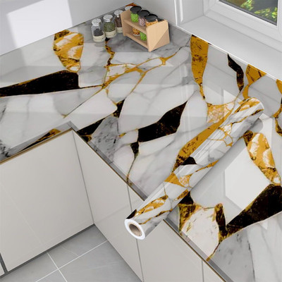 RK Sales Vinyl Decorative White, Gold, Black Wallpaper(L x W: 60 cm x 200 cm)
