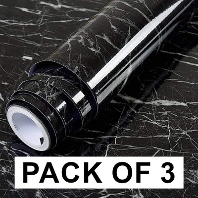 Purvaa Collection Vinyl Abstract Black Wallpaper(L x W: 60 cm x 200 cm, Pack of 3)