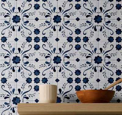 S4Sassy Vinyl Floral & Botanical Blue, White Wallpaper(L x W: 304 cm x 63 cm)
