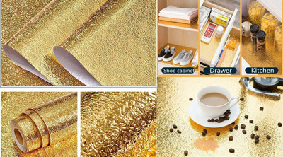 KITCHENNOVATE Vinyl Abstract Gold Wallpaper(L x W: 200 cm x 60 cm)