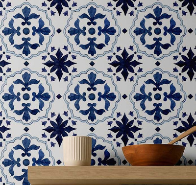 S4Sassy Vinyl Abstract Blue Wallpaper(L x W: 304 cm x 63 cm)