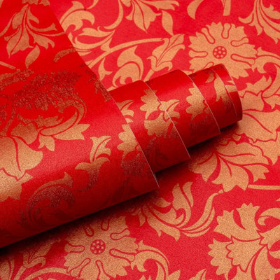 pixer Vinyl Floral & Botanical Red Wallpaper(L x W: 600 cm x 40 cm)