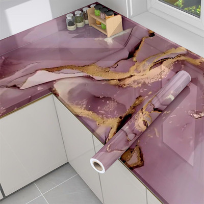 ELIGHTWAY MART Vinyl Abstract Pink, Gold Wallpaper(L x W: 200 cm x 60 cm)