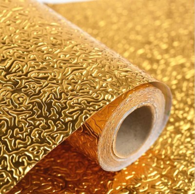 KEFTRIAX 60 cm Kitchen Oil Proof Aluminium Foil Stickers,200cm x 60cm, Golden, Self Adhesive Sticker(Pack of 1)