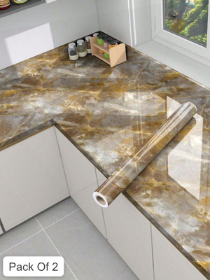 ORYA Vinyl Decorative Gold, Brown Wallpaper(L x W: 60 cm x 200 cm, Pack of 2)