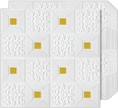 WALLTAJ Vinyl Decorative White, Gold Wallpaper(L x W: 70 cm x 77 cm)