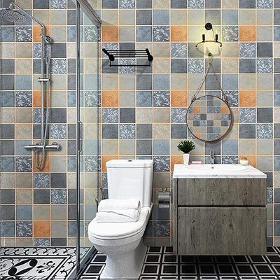 Wolpin PVC Floral & Botanical Orange, Blue Wallpaper(L x W: 300 cm x 45 cm)