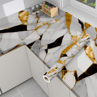 GMEE Vinyl Decorative White, Black, Gold Wallpaper(L x W: 60 cm x 200 cm)