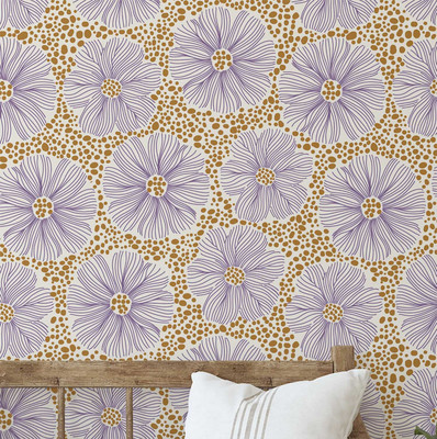 S4Sassy Vinyl Floral & Botanical Purple Wallpaper(L x W: 304 cm x 63 cm)