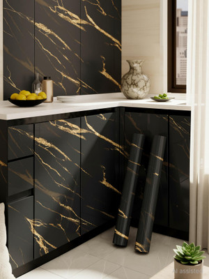 Peijinsart 200 cm x 60 cm Waterproof Decorative Vinyl Wallpaper(Black, Gold, Pack of 2)