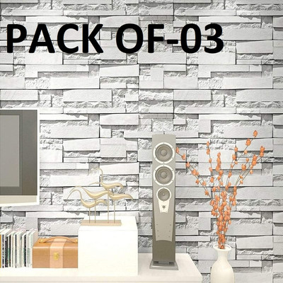 Splendid Vinyl Decorative Grey Wallpaper(L x W: 250 cm x 45 cm, Pack of 3)