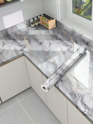FOKRIM Vinyl Decorative White, Grey Wallpaper(L x W: 200 cm x 60 cm)