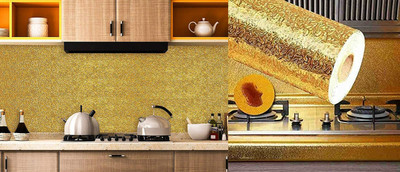 KITCHENNOVATE Vinyl Abstract Gold Wallpaper(L x W: 200 cm x 60 cm)