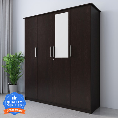 Flipkart Perfect Homes Julian Engineered Wood 4 Door Wardrobe(Finish Color - Wenge, Mirror Included, Knock Down)
