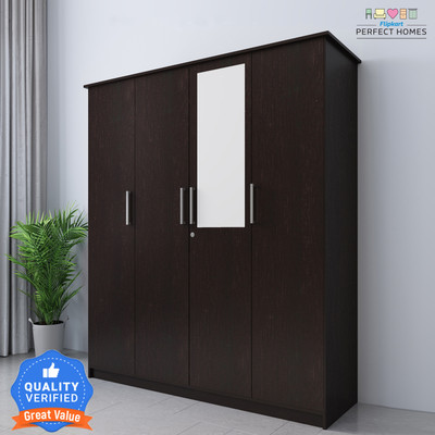 Flipkart Perfect Homes Julian Engineered Wood 4 Door Wardrobe(Finish Color - Wenge SIB, Mirror Included, Knock Down)