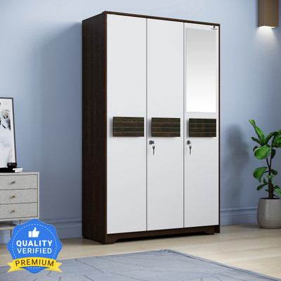 CARLTON LONDON PHOENIX Engineered Wood 3 Door Wardrobe(Finish Color - Melamine Wenge, White, Mirror Included, Knock Down)