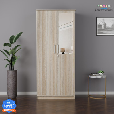Flipkart Perfect Homes Engineered Wood 2 Door Wardrobe(Finish Color - Melamine Vogue French Oak GL, Mirror Included, Knock Down)