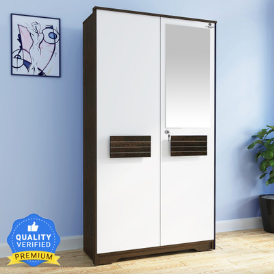 CARLTON LONDON PHOENIX Engineered Wood 2 Door Wardrobe(Finish Color - Melamine Wenge, White, Mirror Included, Knock Down)
