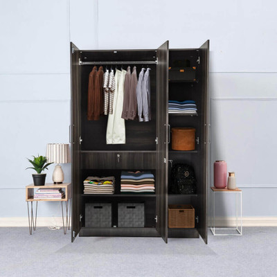 Wakefit Gingham Engineered Wood 3 Door Wardrobe(Finish Color - Dark Brown, Knock Down)