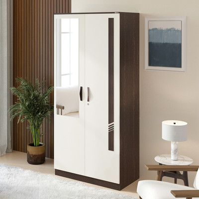 BLUEWUD Andrie 2 Door Almira With Mirror for Bedroom Home Furniture Engineered Wood 2 Door Wardrobe(Finish Color - Wenge & White, Mirror Included, Knock Down)