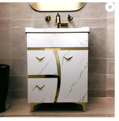 Clicebestix Gold Premium Freestanding Vanity Washbasin Cabinate bestix Table Top Basin(White Golden)