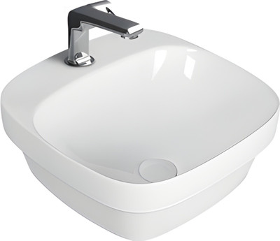 Eden Bathware Vintage Counter Top (16*16*6 inch)/ (42*42*16 cm)/ Scratch Proof/ Anti Bacterial with Coupling & WastePipe Ceramic Table Top Basin(Super White-High Glossy)