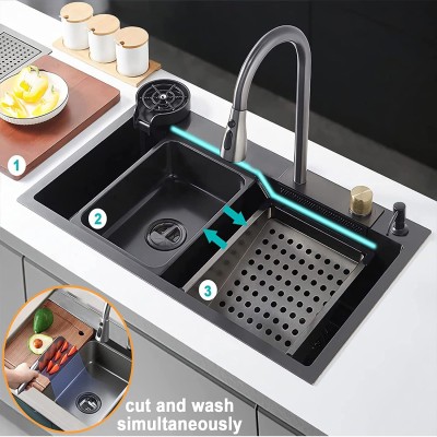 BHM Modular Sink for Kitchen Multifunction Stainless Steel Black Sink Vessel Sink(Black)