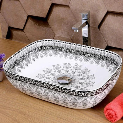 Krunit Very stylish Black & White designer ceramic for wash basin (46x33x13 cm) KM-Basin-24 Table Top Basin(White & Black)