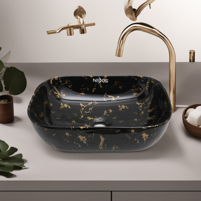 NEXIS Premium Designer Ceramic Wash Basin Glossy finish( 18x13x5 ) N109 Table Top Basin(BLACK)