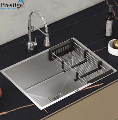 Prestige (24"X18"X10") 304 Grade Stainless Steel Matte Finish Single Bowl Hand Made Kitchen Sink With Waste Coupling And drain basket , Vessel Sink (Sliver) Vessel Sink(SILVER)