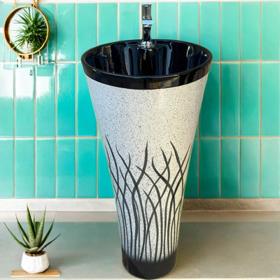 CARA MARK ceramic pedestal wash basin/wash basin pedestal/ Pedestal Wash Basin/Pedestal Free Standing Wash Basin/ Pedestal Basin(GREY AND BLACK SCRETCH PROOF (ANTI BACTIREAL)))