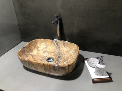 DELTA Table Top Premium Designer Ivory Marble Finish Ceramic Wash Basin(M18) (18*13*5)(M18) Table Top Basin(White)