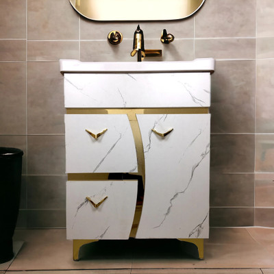 BOBBYEXPORT Gold Premium Freestanding Vanity Washbasin Cabinate BEP8 Table Top Basin(White Golden)