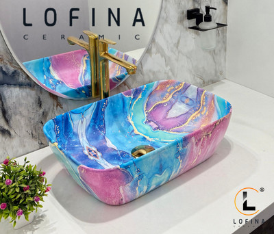 Lofina Ceramic Premium Designer Table Top Counter Top Ceramic Wash Basin AI1024 DESIGNER COUNTER WASH BASIN GLOSSY finish (MULTICOLOR) Table Top Basin(MULTICOLOR)