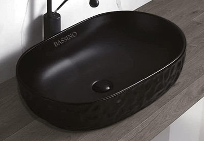 BASSINO Art Wash Basin Countertop, Tabletop Ceramic Bathroom Sink/Basin (550x370x170mm) BTT-1367 Table Top Basin(BLACK MATT)