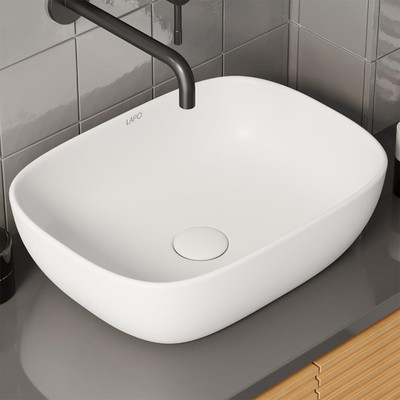 LAPO Countertop Vessel Sink (White Finish,45.5x34x13.5 cm)-A5059 Lavish Tabletop Basin - White Pack Of 1 Table Top Basin(White)