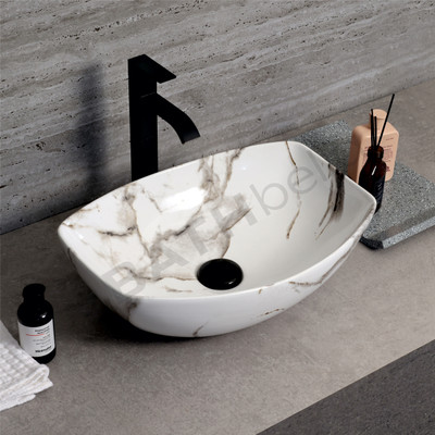 BATHBELLA Luxury Wash Basin Counter top Basin (18x13x5 inch) 1606 marble Table Top Basin(designer marble)