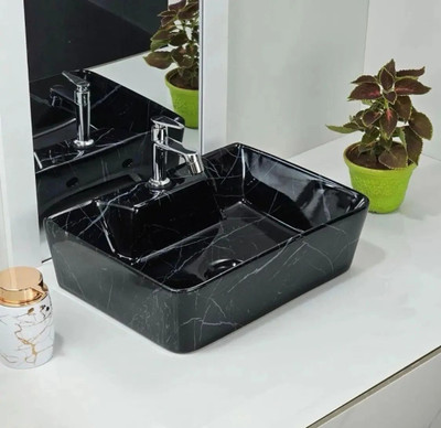 DELTA Table Top & Wall Mount Ceramic Wash Basin(25) (16*12*5)(M25) Wall Hung Basin(Black)