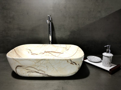 ALPHA Premium Designer Ceramic Wash Basin(M09) with Waste Pipe & Coupling set (18x13x5)(0009) Table Top Basin(White)