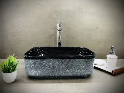DELTA Premium Designer Ceramic Structure Wash Basin(22) (16*12*5)(Structure) Table Top Basin(Black)