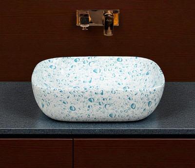 Clayramic Premium Ceramic Washbasin With Waste Coupling & Pipe Set(M-Rj-Water) (18*13*5)(Rj-Water) Table Top Basin(Multicolor)