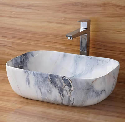 Devito (18*13*5)inch very attractive wash basin / basin for home / counter top basin / (45*32.5*14) cm super glossy finish ceramic marble designer wash basin / Table Top Basin(sky blue & white)