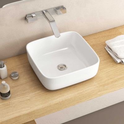 Syon BRUCK Premium Ceramic Table Top Wash Basin (13.3 inch x 13.3 inch) SYON020 Table Top Basin(WHITE)