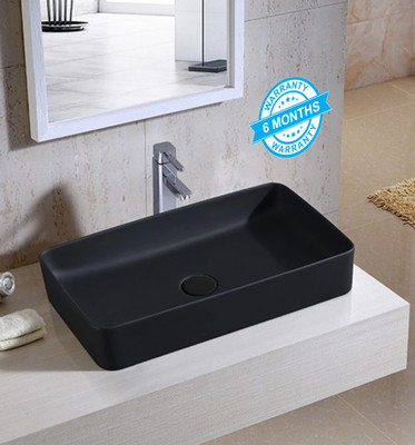 ALPHA Big Size Ultra Premium Designer Ceramic Wash Basin(Black Matt) (24*13.5*5)(Black Matt) Table Top Basin(Black)