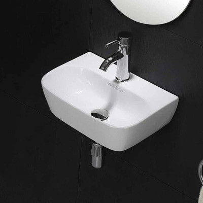 Sumra G Sumra G Wash Basin 42.5 cm x 25 cm x 13 cm Ceramic Wall Mount Wash Basin for Bathroom | Compact & Stylish Hand Wash Sink Wall Hung Basin(White)