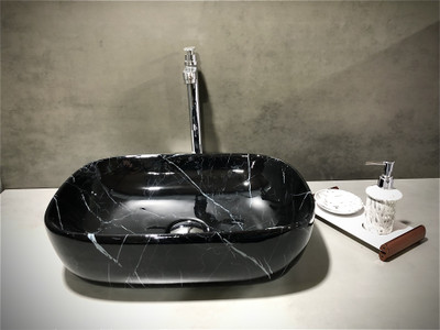 ALPHA Ultra Premium Designer Ceramic Wash Basin(M25) (18*13*5.1)(M25) Table Top Basin(Black)
