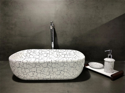 DELTA Premium Designer Ceramic Marble Design Wash Basin(30) (18x13x5)(0030_2) Table Top Basin(White)