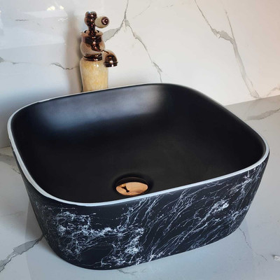 clayplus PREMIUM GRADE CERAMIC TABLE TOP WASH BASIN ( 16.5 * 16.5 ) Table Top Basin(MATTE BLACK)