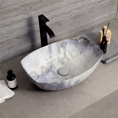 BATHBELLA Luxury Wash Basin Counter top Basin (18x13x5 inch) marble 1613 Table Top Basin(marble blue white)