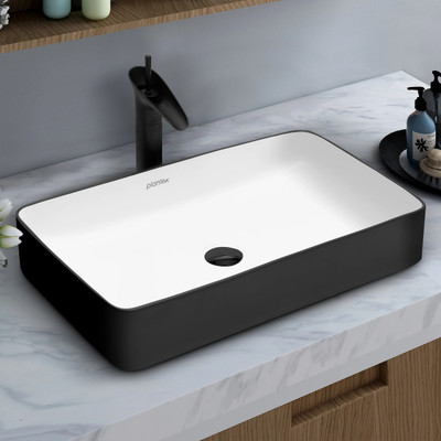 Plantex Wash Basin for Bathroom/Tabletop Basin/Countertop Washbasin Ceramic Basin for Bathroom/Table Top Basin/Washbasin for Bathroom - (NC-828) Counter Top(Black & White)